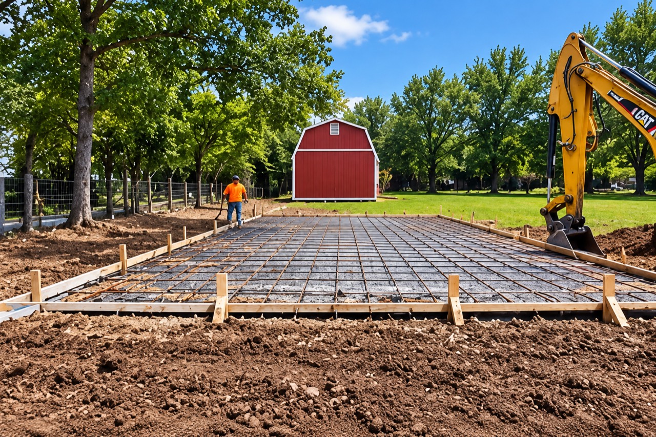 Reinforcement and formwork prepared for a concrete pour